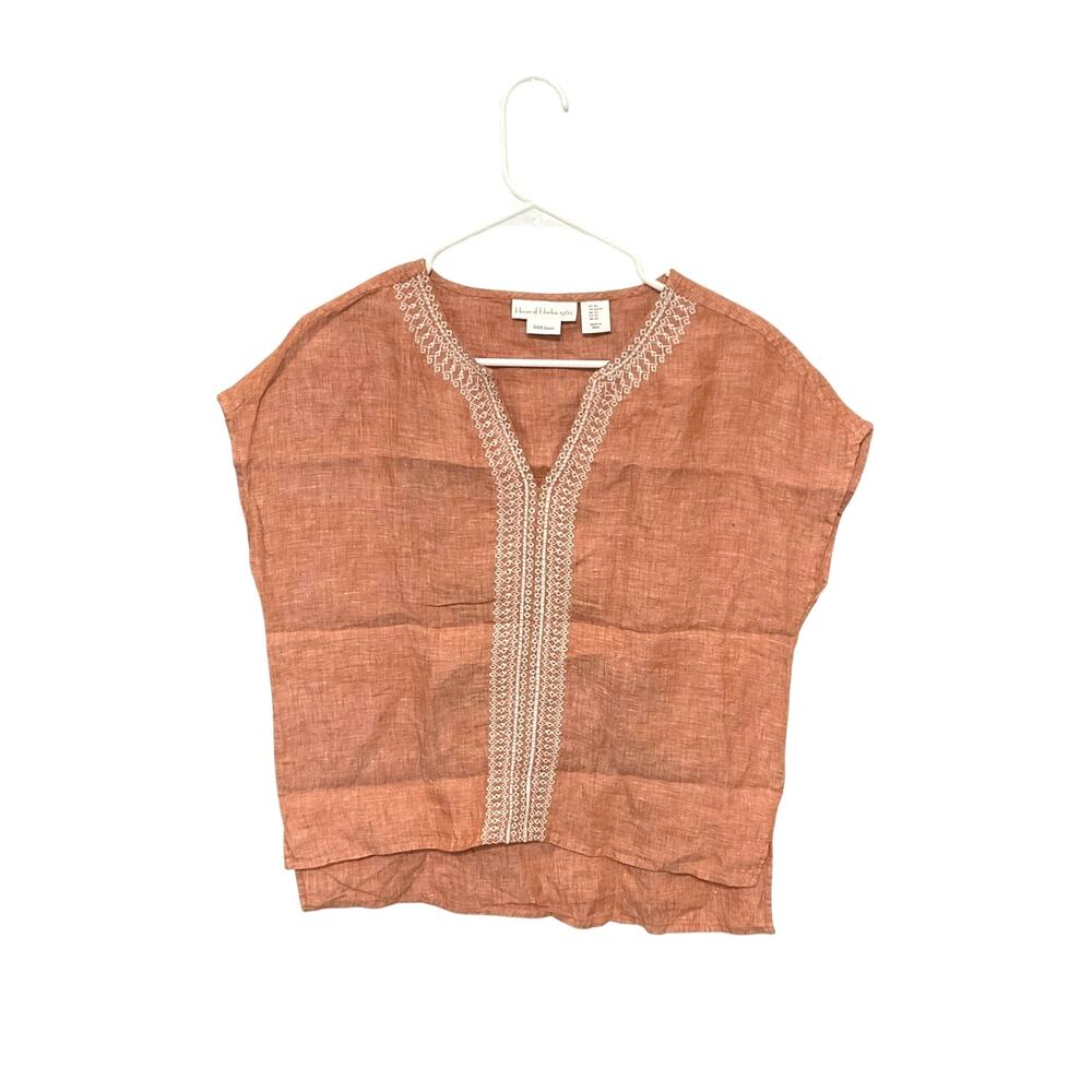 House of Harlow 1960 Top Womens Embroidered 100% Linen Top Blouse Size XS